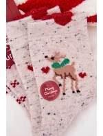 Dámské vánoční ponožky se sobem a srdíčky – šedé (vlna alpaka)