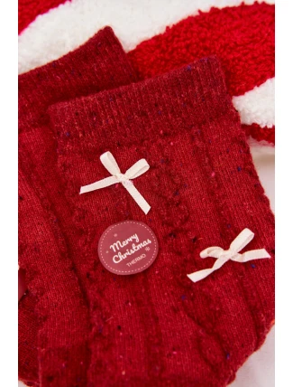 Dámské vánoční ponožky s mašličkami – červené (vlna alpaka) Dámské vánoční ponožky s mašličkami – červené (vlna alpaka)