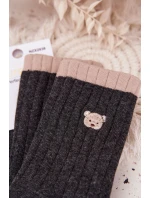 Dámské bavlněné ponožky s malým medvídkem – tmavě šedé Dámské bavlněné ponožky s malým medvídkem – tmavě šedé