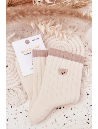 Dámské bavlněné ponožky s malým medvídkem – ecru Dámské bavlněné ponožky s malým medvídkem – ecru