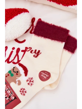 Dětské vánoční ponožky s motivem perníku, chlupem a vlnou alpaky – ecru Dětské vánoční ponožky s motivem perníku, chlupem a vlnou alpaky – ecru
