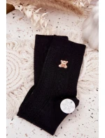 Teplé dámské ponožky s medvídkem a vlnou – černé