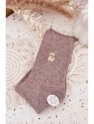 Teplé dámské ponožky s medvídkem a vlnou – tmavě béžové Teplé dámské ponožky s medvídkem a vlnou – tmavě béžové