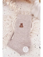 Dámské teplé ponožky s vlna a motivem medvídka – šedé