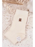 Dámské teplé ponožky s vlna a motivem medvídka – ecru