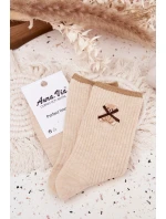 Bavlněné žebrované ponožky s medvídkem – béžové Bavlněné žebrované ponožky s medvídkem – béžové