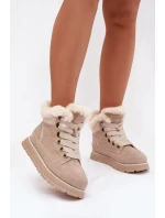 Dámské semišové sněhule – trapery na platformě s kožíškem Big Star – béžové