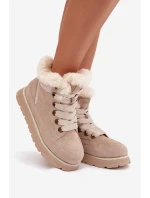 Dámské semišové sněhule – trapery na platformě s kožíškem Big Star – béžové