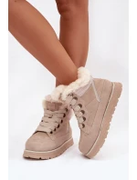 Dámské semišové sněhule – trapery na platformě s kožíškem Big Star – béžové