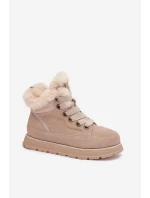 Dámské semišové sněhule – trapery na platformě s kožíškem Big Star – béžové