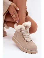 Dámské semišové sněhule – trapery na platformě s kožíškem Big Star – béžové