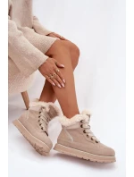 Dámské semišové sněhule – trapery na platformě s kožíškem Big Star – béžové