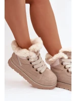 Dámské semišové sněhule – trapery na platformě s kožíškem Big Star – béžové