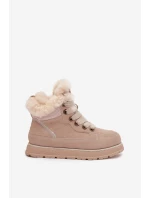 Dámské semišové sněhule – trapery na platformě s kožíškem Big Star – béžové