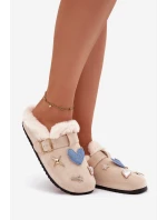 Dámské domácí pantofle se sponou a kožíškem – béžové Thalora