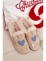 Dámské domácí pantofle se sponou a kožíškem – béžové Thalora