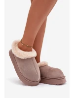 Dámské domácí pantofle s kožíškem – khaki Eveline