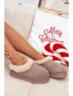 Dámské domácí pantofle s kožíškem – khaki Eveline