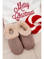 Dámské domácí pantofle s kožíškem – khaki Eveline