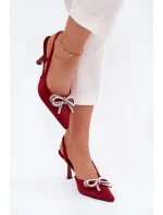 Dámské lodičky s mašlí a odhalenou patou – bordové Derissa