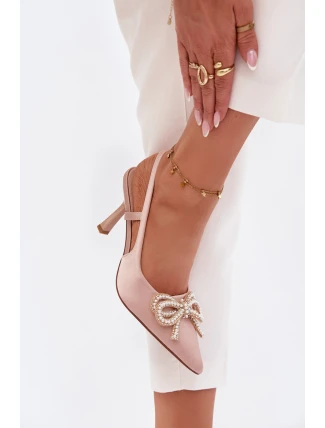 Dámské lodičky s mašlí a odhalenou patou – béžové Derissa