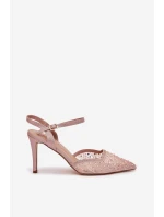 Dámské lodičky s dekorací a odhalenou patou – šampaňské Nanadra