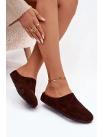Dámské domácí pantofle z eko semiše – čokoládové Kalvess