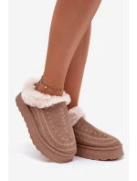 Dámské sněhule na platformě s kožíškem a dekorativním prošíváním – tmavě béžové Arelina