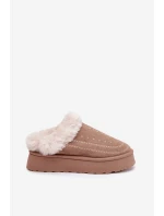 Dámské sněhule na platformě s kožíškem a dekorativním prošíváním – tmavě béžové Arelina