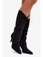 Dámské kozačky na podpatku – „kovbojky“ z eko‑semiše Belonia (černé)