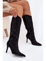 Dámské kozačky na podpatku – „kovbojky“ z eko‑semiše Belonia (černé)