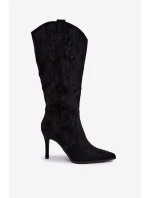 Dámské kozačky na podpatku – „kovbojky“ z eko‑semiše Belonia (černé)