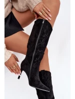 Dámské kozačky na podpatku – „kovbojky“ z eko‑semiše Belonia (černé)