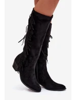 Kovbojské kozačky Firlina – černé, zateplené s třásněmi