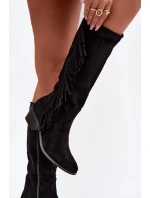 Kovbojské kozačky Firlina – černé, zateplené s třásněmi