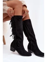 Kovbojské kozačky Firlina – černé, zateplené s třásněmi