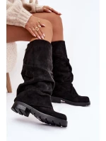 Dámské zateplené kozačky s řasenou – černé Ilvessa Dámské zateplené kozačky s řasenou – černé Ilvessa