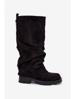 Dámské zateplené kozačky s řasenou – černé Ilvessa Dámské zateplené kozačky s řasenou – černé Ilvessa