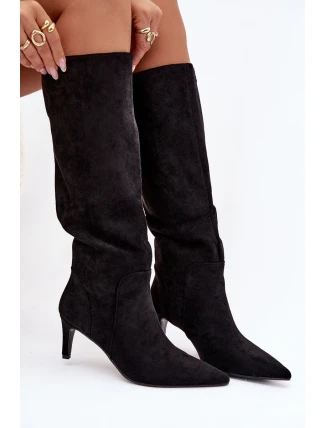 Dámské kozačky na jehlovém podpatku zateplené – černé Arelisse