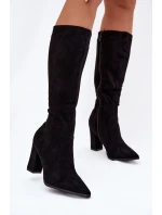 Dámské kozačky na sloupku z eko‑semiše zateplené – černé Narille