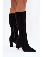 Dámské kozačky na sloupku z eko‑semiše zateplené – černé Narille