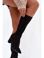 Dámské kozačky na sloupku z eko‑semiše zateplené – černé Narille