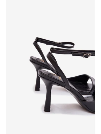 Dámské sandály na jehlovém podpatku z eko kůže - černé Brisora