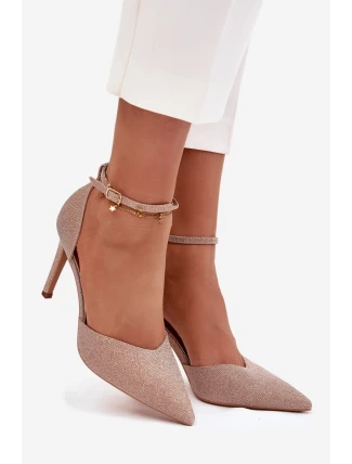Dámské lesklé lodičky se páskem - šampaňské Joranne