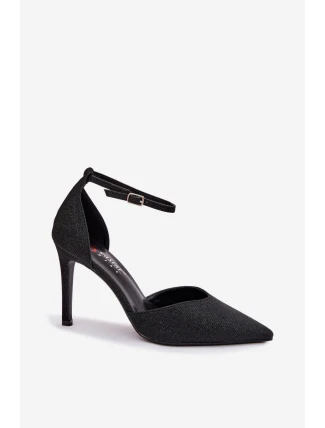 Lesklé dámské lodičky s páskem - černé Joranne