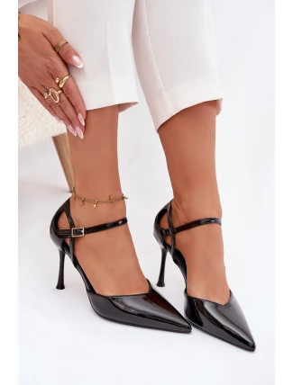 Dámské lakované lodičky s páskem - černé Tarilin
