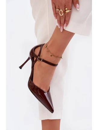 Dámské lakované lodičky s páskem - čokoládové Tarilin