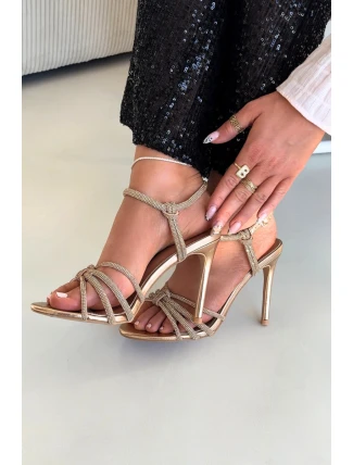 Dámské sandály na podpatku s pásky Tanelle – šampaňské