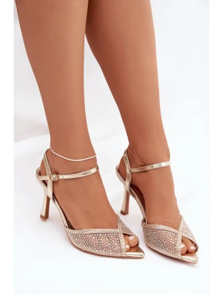 Dámské sandály na jehlovém podpatku se zdobením Peloria – zlaté