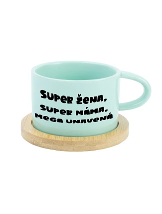 SUPER ŽENA, SUPER MÁMA, MEGA UNAVENÁ. - mint hrníček makronka 200 ml